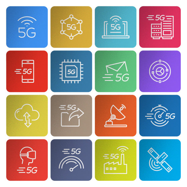 一组5G技术相关的线路图标。简单的轮廓图标。图片下载