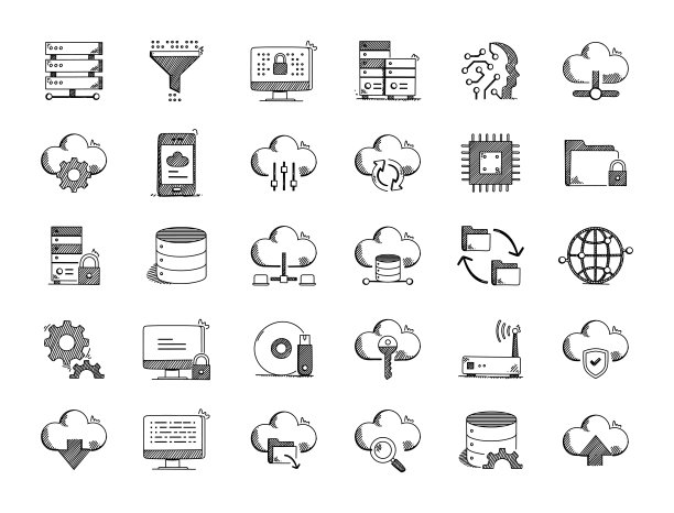 大数据手绘矢量涂鸦线图标集图片下载