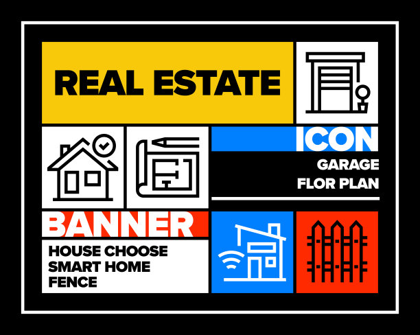 房地产线图标集和横幅设计图片下载