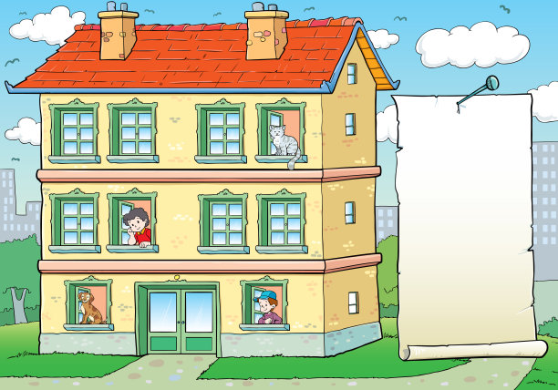 窗户上有孩子的房子图片下载