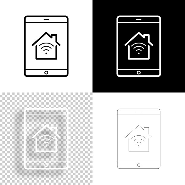 带智能家居的平板电脑。图标设计。空白，白色和黑色背景-线图标图片下载