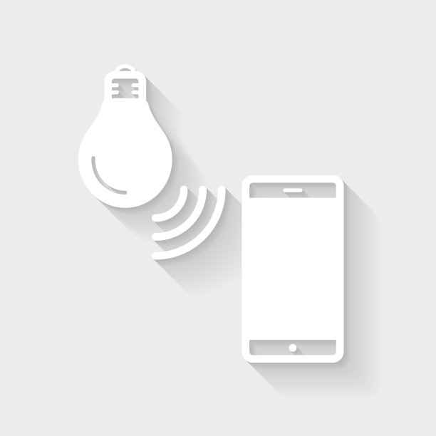 智能灯泡与智能手机。图标与空白背景上的长阴影-平面设计图片下载