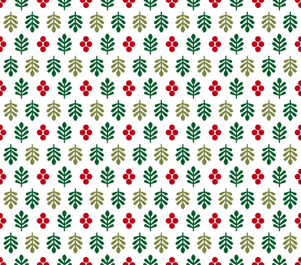 花分枝与红色浆果装饰无缝图案在白色的背景图片下载