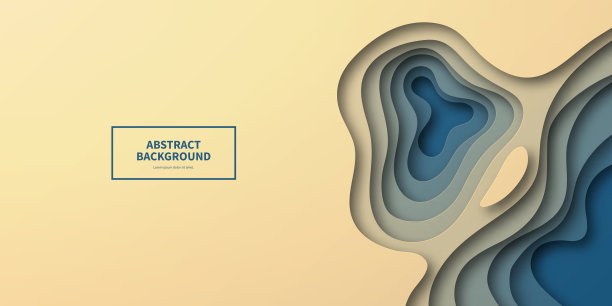 剪纸背景-蓝色抽象波浪形状-时尚的3D设计图片下载