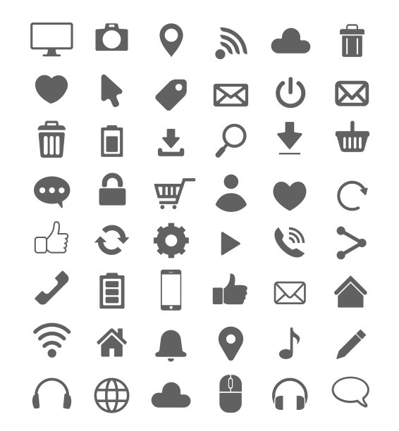 社交媒体和互联网相关的瘦矢量图标在白色。黑白贴纸套装。图片下载