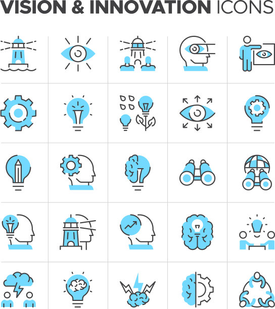 愿景和创新商业图标集-商人，想法，创造力，企业家精神，动力图片下载