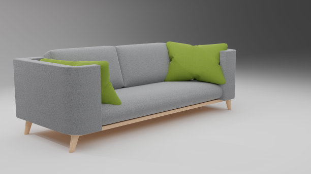 3d渲染灰色软垫沙发与绿色枕头图片下载