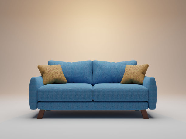 时尚的蓝色牛仔沙发3d渲染美感图片下载