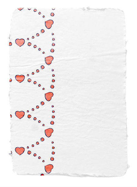 空白白色垃圾皱褶压碎的纸垂直矢量背景与折叠和所有的折痕和不均匀撕裂的边缘与图案或设计的小心脏和小抽象圆圈在左侧边界或边缘图片下载