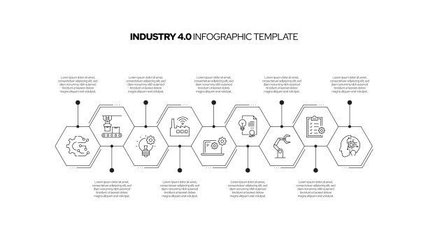 带有图标的工业4.0概念矢量线信息图设计。用于演示、横幅、工作流程布局、流程图等的9个选项或步骤图片下载