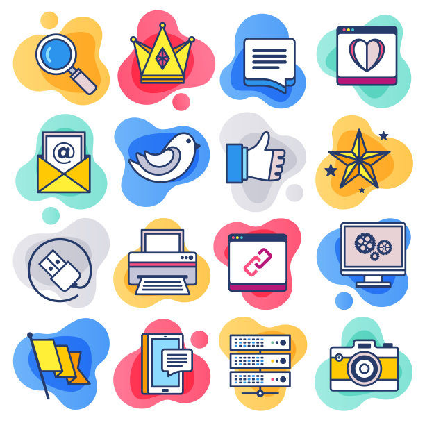 共享经济与前景扁平线液体风格矢量图标集图片下载