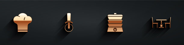 设置厨师帽披萨刀慢炖锅和木制图片下载