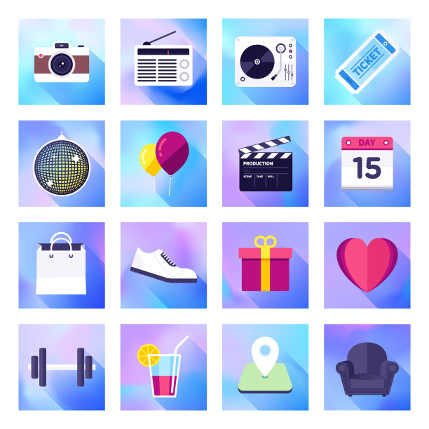 物理活动参与全息梯度风格矢量平面图标设置图片下载