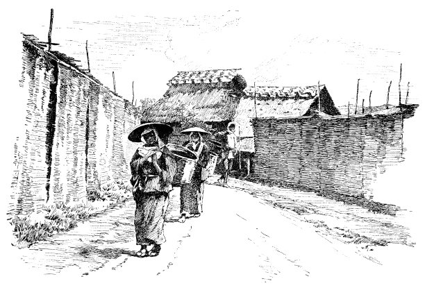 19世纪，日本京都宇司的一个茶园里，一名日本妇女背着茶叶图片下载