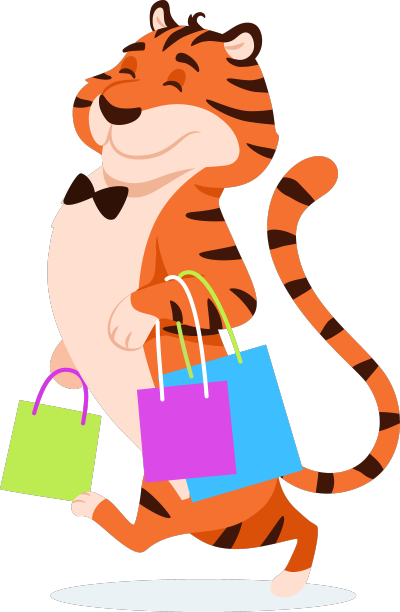 卡通快乐老虎与购物袋隔离图片下载