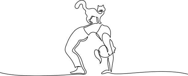 一幅画着女人和猫做瑜伽图片下载