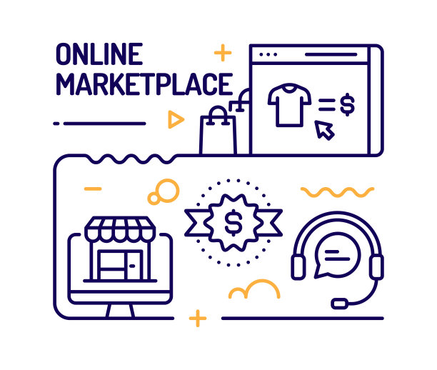 网上购物概念，线风格矢量插图图片下载