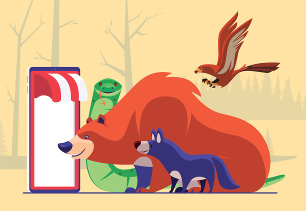 小熊和朋友们在智能手机上看网店图片下载