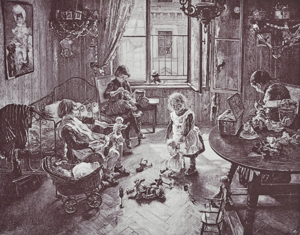 托儿所，母亲和孩子在孩子的房间图片下载