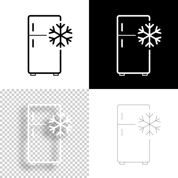 与雪花冰箱。图标设计。空白，白色和黑色背景-线图标图片下载