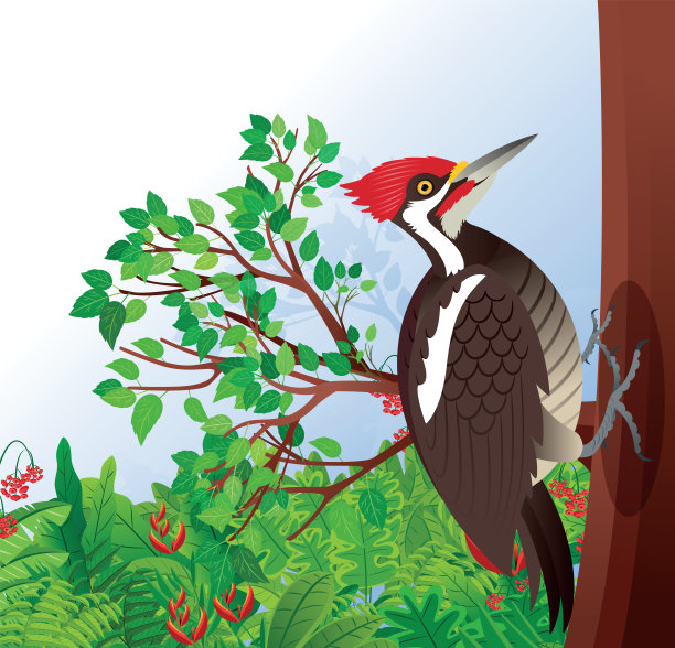 Crimson-crested啄木鸟图片下载