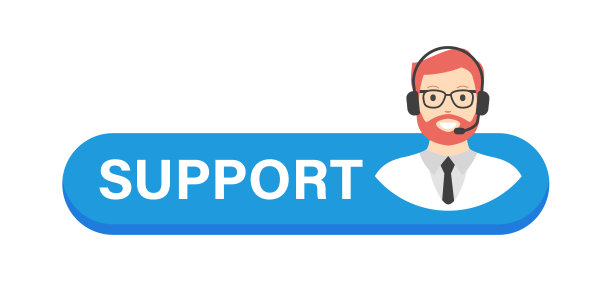 技术支持按钮。模板概念平面设计图标。热线。在线聊天，戴耳机和发短信的男人。矢量图图片下载