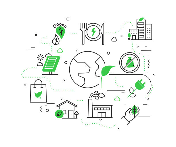 绿色能源，生态概念平面线设计矢量插图。图片下载