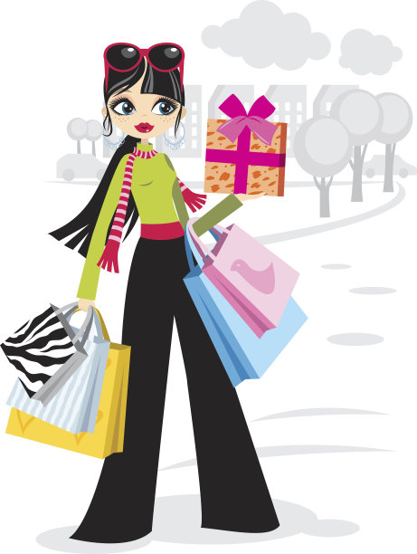 穿着黑色裤子的购物女孩图片下载