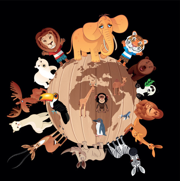 木制世界和动物图片下载