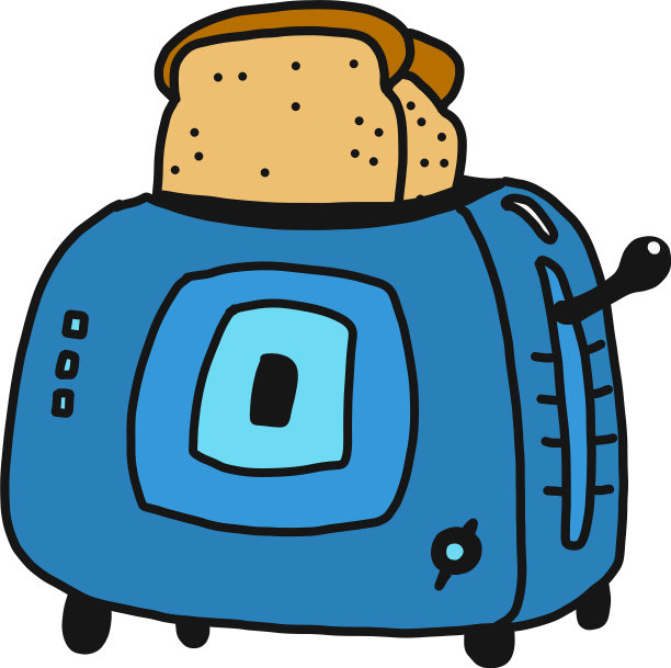 烤面包机与烤面包孤立在手绘风格图片下载