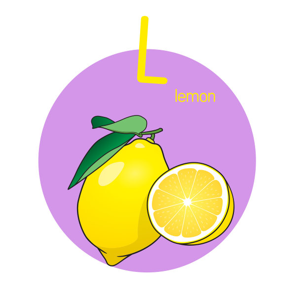 向量插图柠檬与字母字母L大写或大写字母为孩子学习实践ABC图片下载