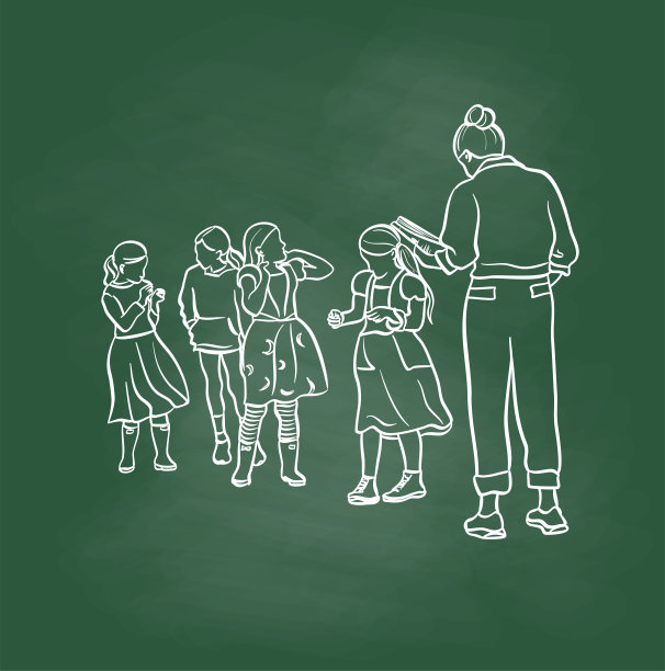 女孩和教师黑板图片下载