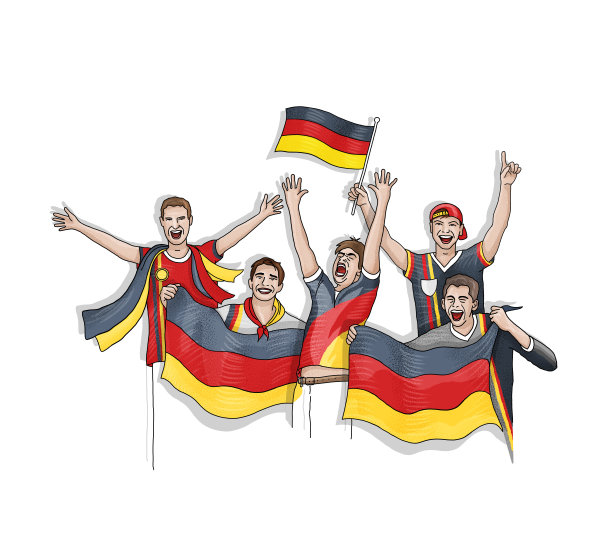 五名德国球迷举着国旗庆祝图片下载