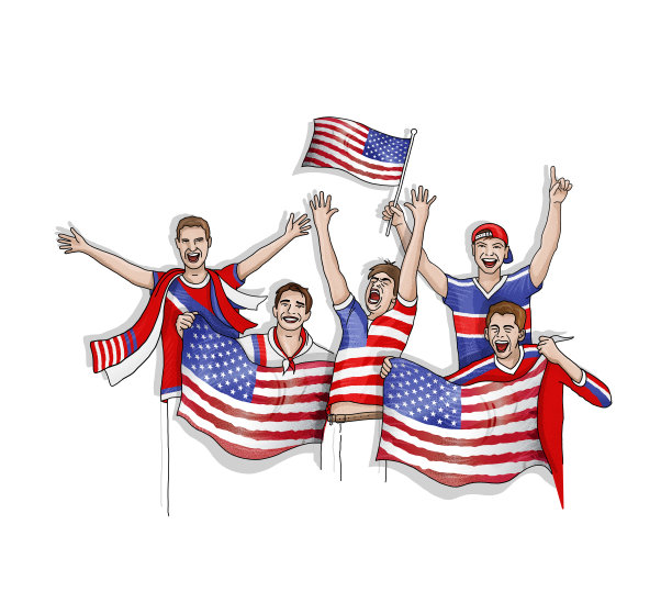 五名球迷挥舞着国旗庆祝图片下载