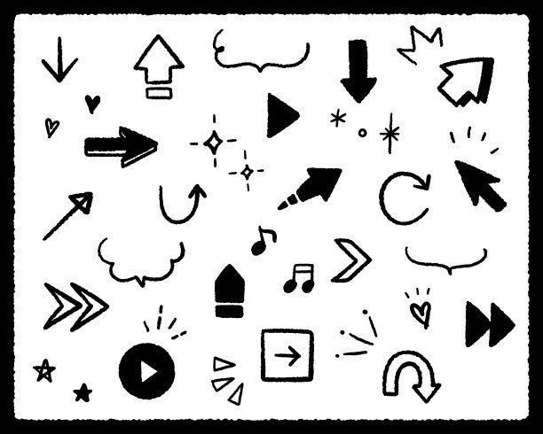 一套流行和可爱的手绘箭头和装饰插图图片下载