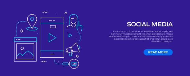 社交媒体相关的线条风格横幅设计网页，标题，宣传册，年度报告和书籍封面图片下载