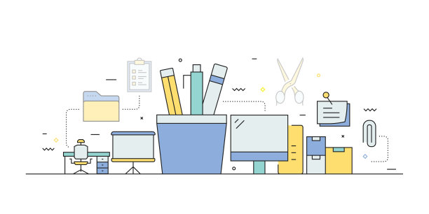 办公室和工作空间相关的线条风格横幅设计网页，标题，宣传册，年度报告和书籍封面图片下载