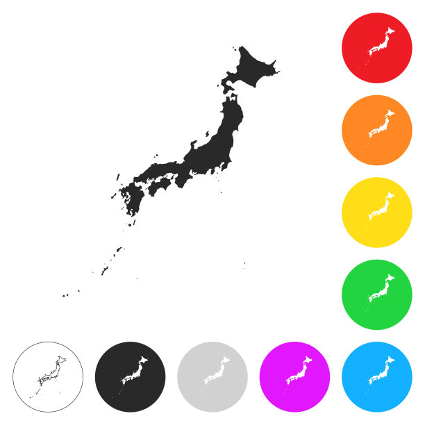 日本地图-不同颜色的按钮上的平面图标图片下载