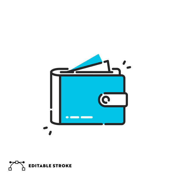 带有可编辑描边的钱包平线图标图片下载