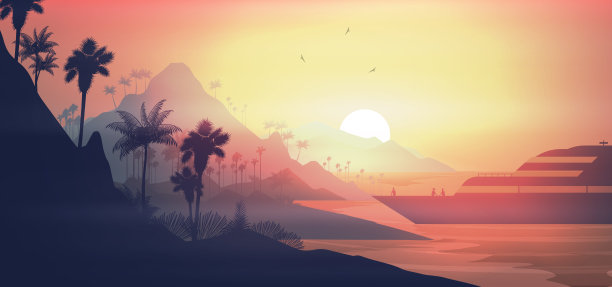 热带海岸日落附近的游艇图片下载