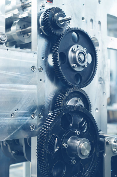 生产线元件与零件和齿轮。自动生产线气动机构的装配图片下载