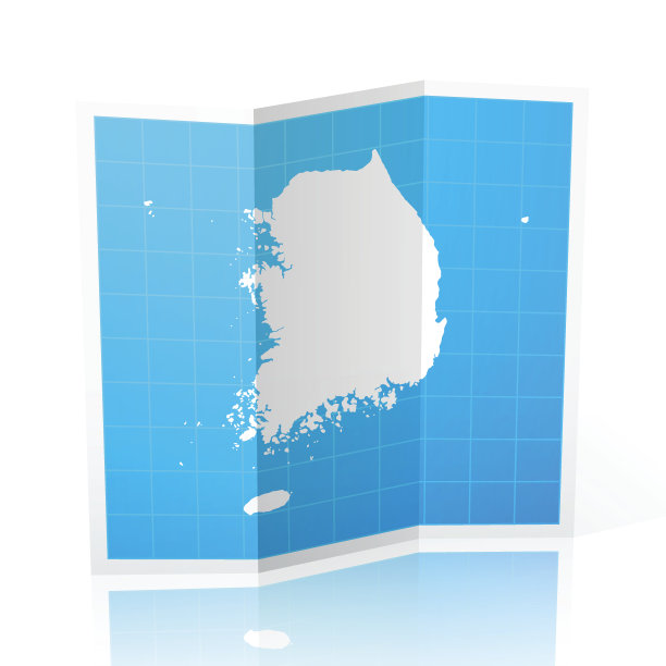 韩国地图折叠，孤立在白色背景图片下载