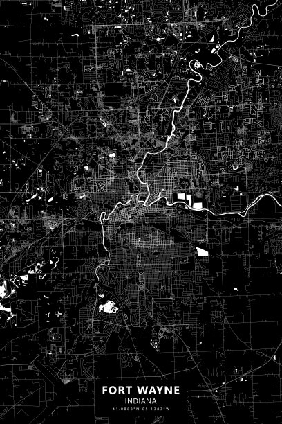 韦恩堡，印第安纳州，美国矢量地图图片下载
