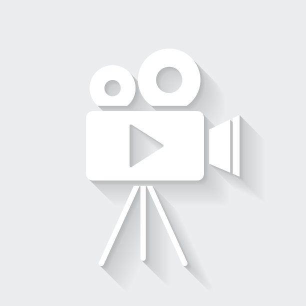 带三脚架的摄像机。图标与空白背景上的长阴影-平面设计图片下载