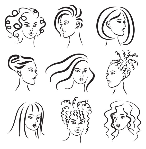 发型。9个不同发型的女人的图画。图片下载