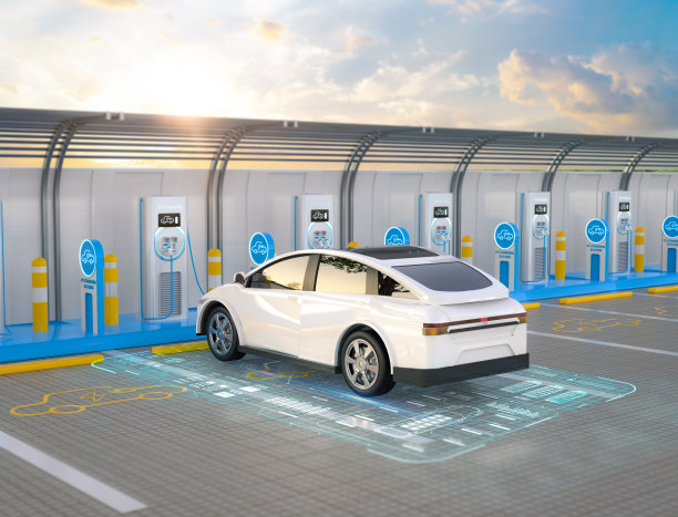 电动汽车或插电式电动汽车带有充电站显示图形界面图片下载