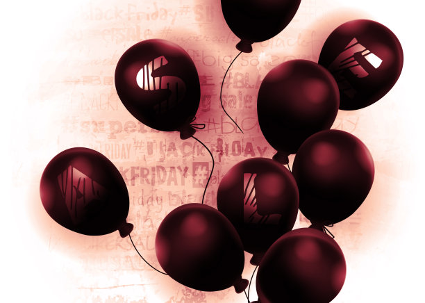 季节性销售概念青铜风格，艺术系列。“黑色星期五”。黑色气球和折扣在一个抽象的具体背景文字。创意海报或横幅。图片下载