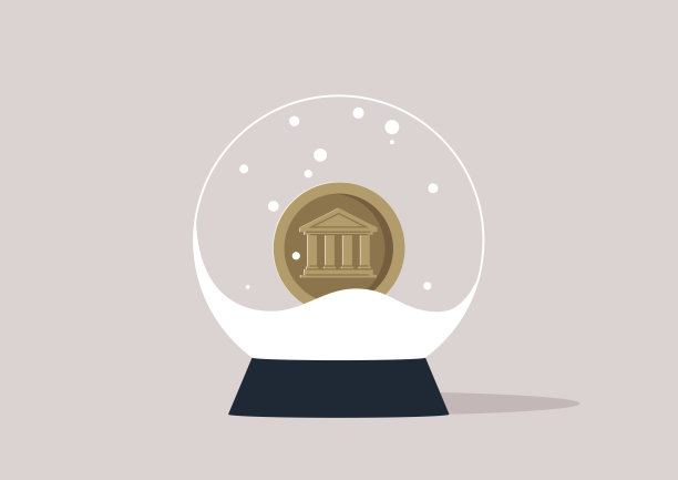 一个装满人造雪的水晶球，里面是一枚金属硬币图片下载