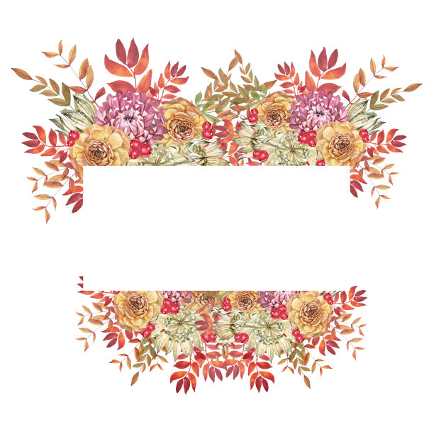 水彩秋天花束与花，树叶和浆果孤立在白色的背景。手绘植物的婚礼庆典与复制空间。剪贴画墙纸或包装。旗帜模板图片下载