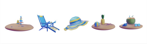 3D图标夏季系列渲染孤立的白色背景图片下载